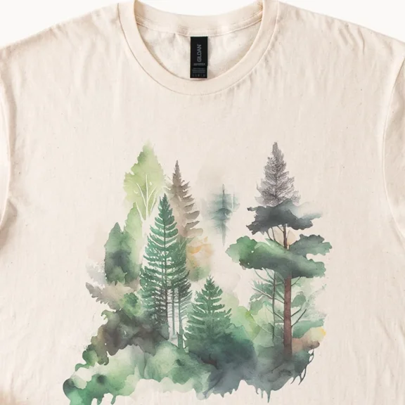 Hot Trending Watercolor Forest Shirt Unisex Print T Shirt Nature Trees Outdoors Tee Design Preview Only