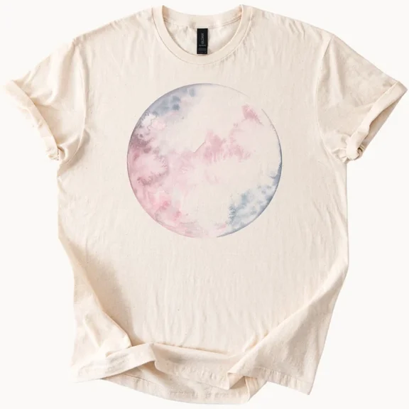 Hot Trending Watercolor Moon Tee Pastel Celestial Shirt Lunar Graphic Top Design Preview Only