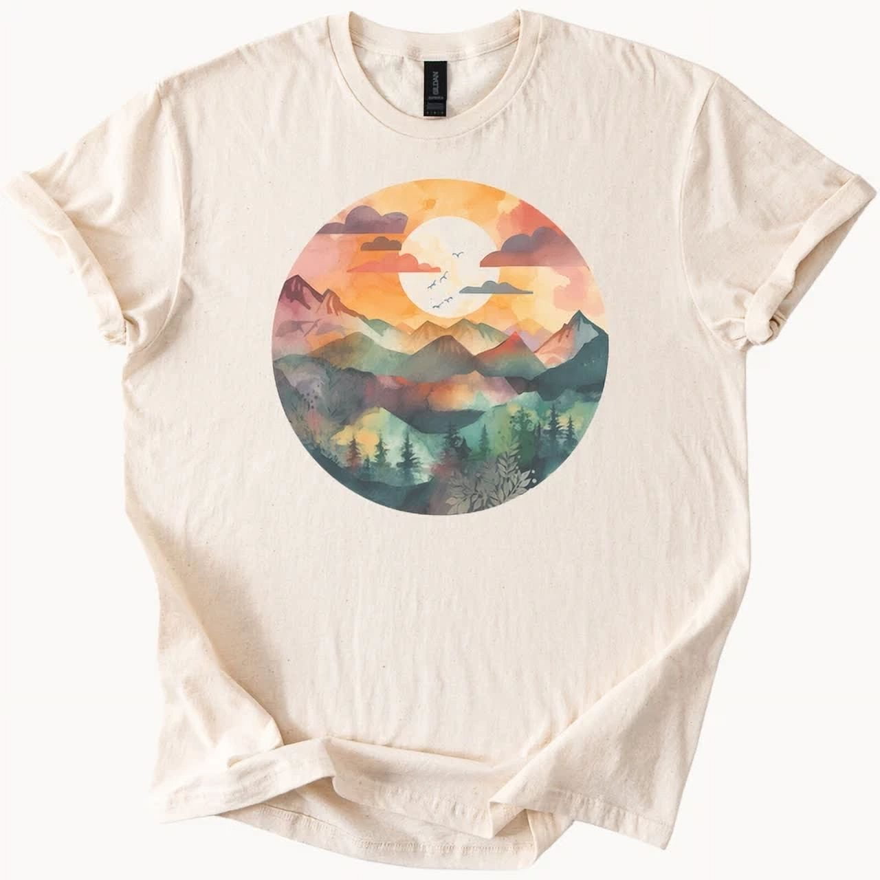 Women's Cactus Mountain Sunset Graphic T-Shirt - Vintage Western Desert Tee, Casual Cowgirl Top