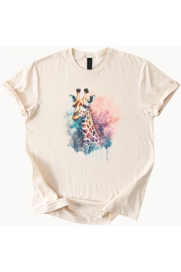 Hot Trending Watercolor giraffe head with pastel floral background safari graphic tee Design Preview Only
