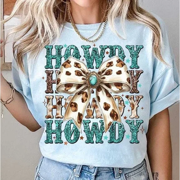 Hot Trending Western Coquette Howdy T-Shirt, Turquoise Cowhide, Mom, Western,Cowgirl,Western Design Preview Only