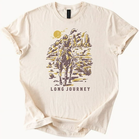 Hot Trending Western Long Journey Rider Tee Desert Horseback Graphic T Shirt Design Preview Only