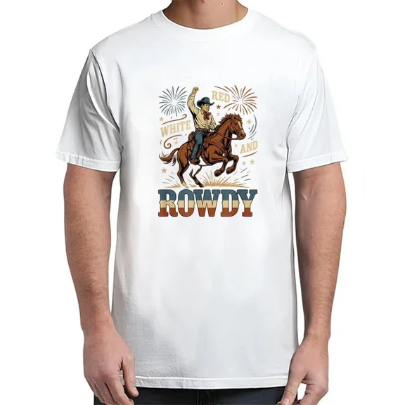 Hot Trending White Red And Rowdy Cowboy Fireworks Vintage T-Shirt S-5Xl Birthday Gifts; For Men & Women