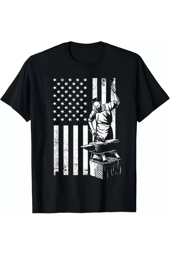 Hot Trending With Cool Us Flag Blacksmith Art For Men Women Blacksmith Forging Gift T-Shirt S-5Xl Birthday Gifts; For Men & Women