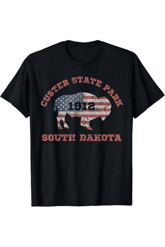 Hot Trending With Custer State Park South Dakota Buffalo Usa Flag Vintage Men & Women T-Shirt - Perfect Gifts For Everyone