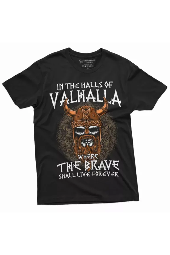 Hot Trending With Men'S Halls Of Valhalla Viking T-Shirt Skull Helmet Norse Mythology Nordic Tee S-5Xl Birthday Gifts; For Men & Women