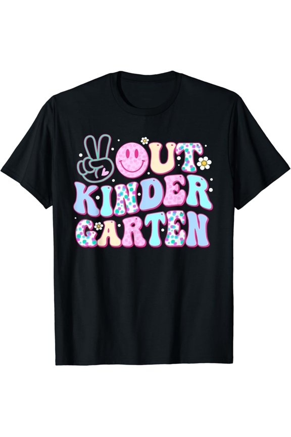 Hot Trending With Peace Out Kindergarten Last Day Of School Groovy Boys Girls Men & Women T-Shirt - Perfect Gifts For Everyone