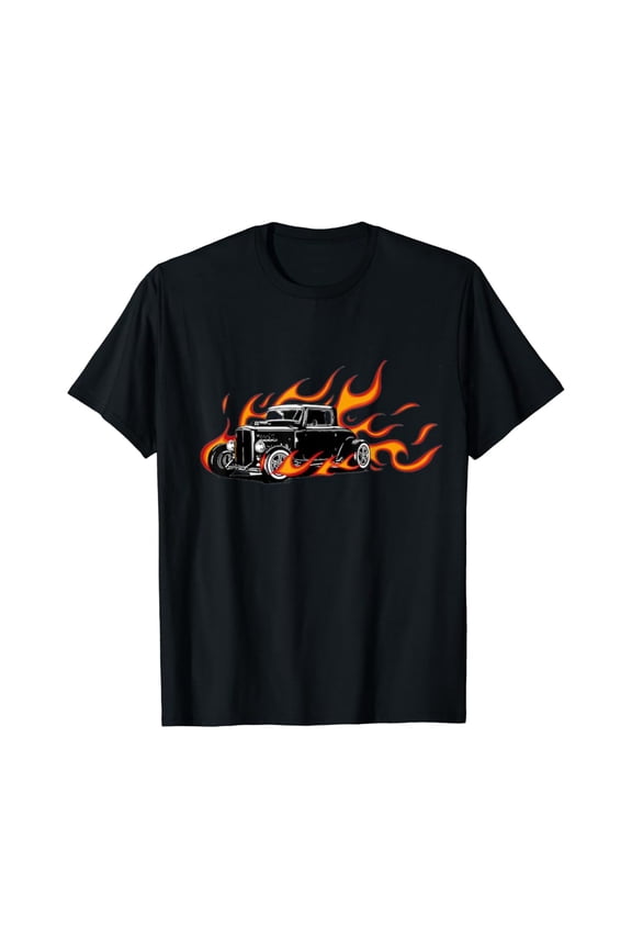 Hot Trending With Vintage Car And Flames Graphic T-Shirt Design Preview Only