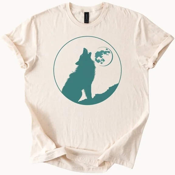 Hot Trending Wolf Howling Moon Graphic T Shirt Nature Animal Tee Design Preview Only