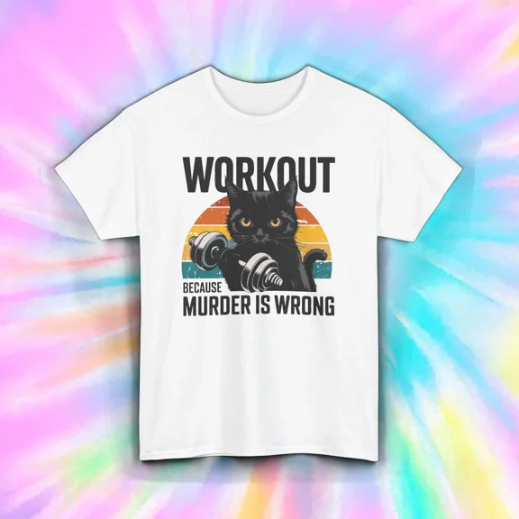 Hot Trending Workout Cat Shirt Funny Fitness Gym Retro Black Cat Design Preview Only