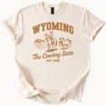 thumbnail image 1 of Hot Trending Wyoming Cowboy State Tee Western Graphic Shirt Bighorn Rodeo Design Preview Only, 1 of 4