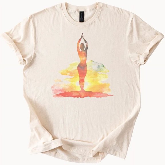 Hot Trending Yoga Sunset Silhouette Shirt Watercolor Meditation Graphic Tee Design Preview Only