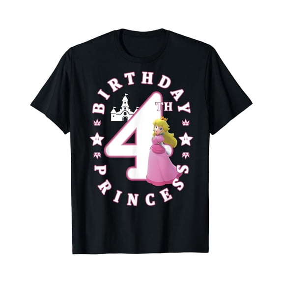 Hot Trending cartoon Princess Peach 4th Birthday Princess Portrait T-Shirt Vintage Tee -Birthday Gifts