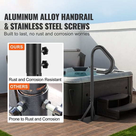 Hot Tub Handrail 360 Rotatable Adjustable Height 48 to 63"es Rust Proof Aluminum Spa Step Hand Rail with Slide Under Mount Base for Indoor Outdoor Use