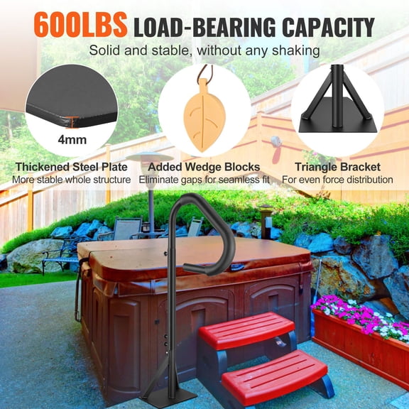 Hot Tub Handrail,360 Rotatable Spa Side Handrail with 48"-63"Adjustable Height,Rust-proof Aluminum Spa Step Hot Tub Hand Rail with Slide-Under Mount Base for Indoor&Outdoor,600LBS Capacity