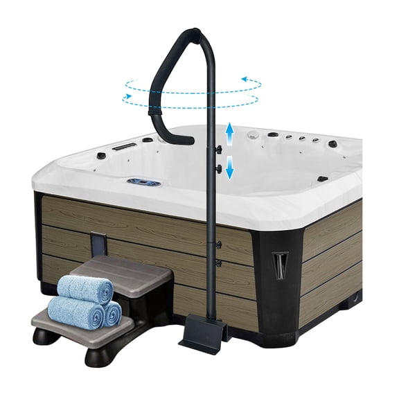 Hot Tub Handrail, Safety Spa Side Railing, 360 Rotatable & Height-Adjustable (48"-60") with Slide-Under Base for Spa Safety, Indoor & Outdoor Use