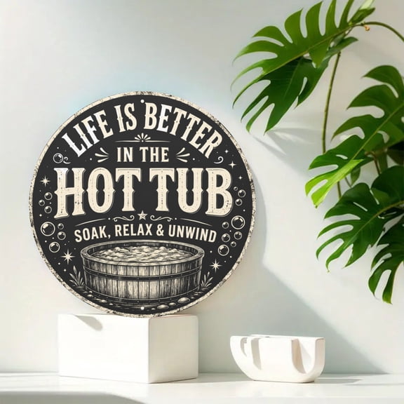 Hot Tub Life Round Metal Tin Sign For Spa Wall Decor 8x8 Inch Round