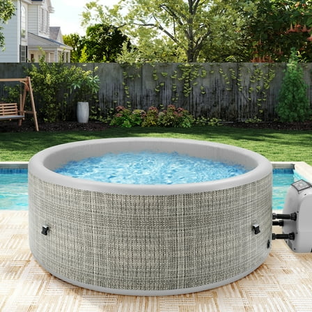 Seizeen Hot Tub for 4 Persons, Outdoor Inflatable Hot Tub with Pump, 65''Dia Round Home SPA with 130pcs Massage Jets, Lockable Cover, Mat, PVC Textilene
