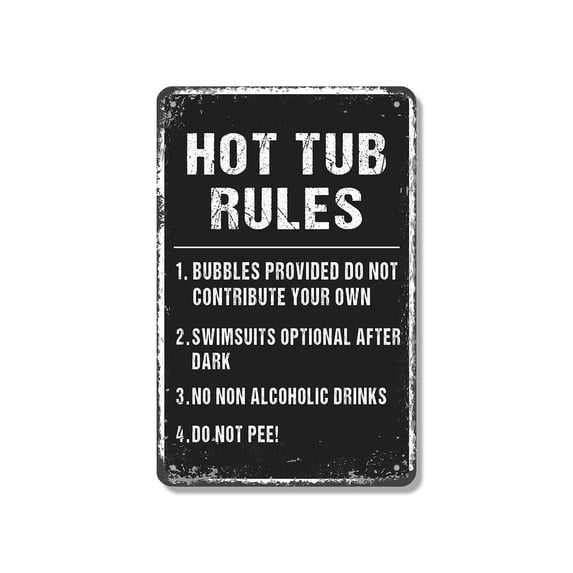 Hot Tub Rules Funny 18 Inch x 24 Inch Novelty Aluminum Metal Sign Soak Relax Repeat Durable Weatherproof UV Protected Perfect for Patios Decks Spas Fun Gift for Hot Tub Owners Party