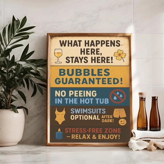 Hot Tub Rules Sign Retro Poolside Spa Decor Art Home Decor, 8x12 UNFRAMED