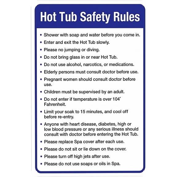 Hot Tub Safety Rules Sign 8"x12" - Metal Security Easy to Mount for Home Resort Spa Business Yard Garden Office Street Road