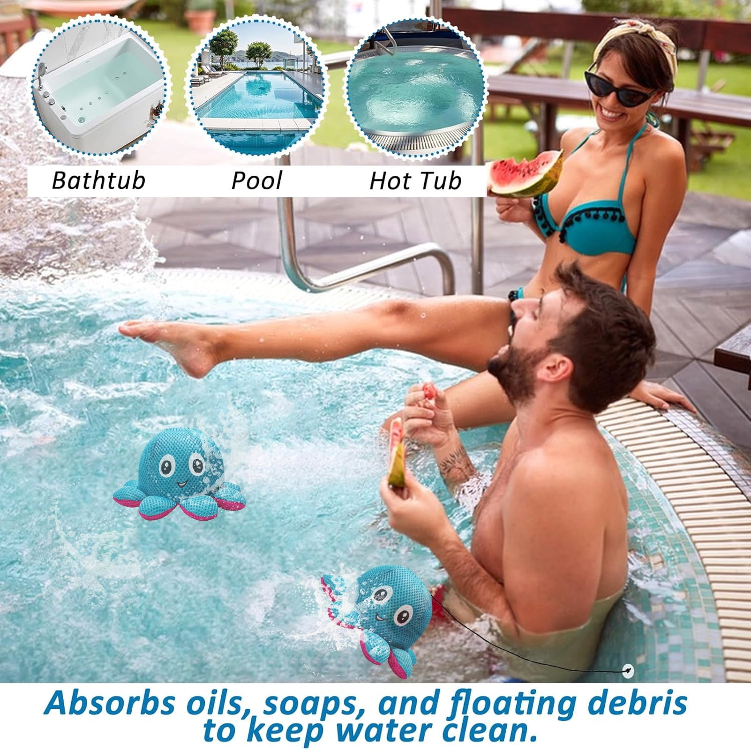 Hot Tub Scum Absorber - Reusable Floating Sponge Cleaner for Spa, Oil Absorbing Scum Remover with Waterproof Storage Bag, Keeps Water Clear, Hot Tub Accessories for Adults (1 Pack)