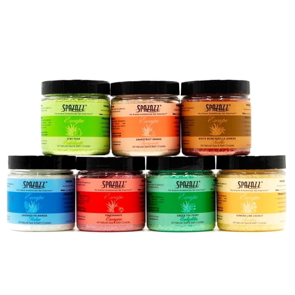 Hot Tub & Spa Bath Salt Aromatherapy Crystals - Spazazz Escape Collection 4 Oz 7-Pack Sampler & Hot Cold Towel