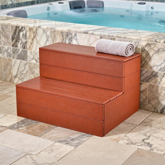 Hot Tub Steps 25 Inches Long, Non-Slip and Sturdy Outdoor Spa Stairs, Heavy Duty 2-Step with 600 lbs Load Capacity for Pool Porch