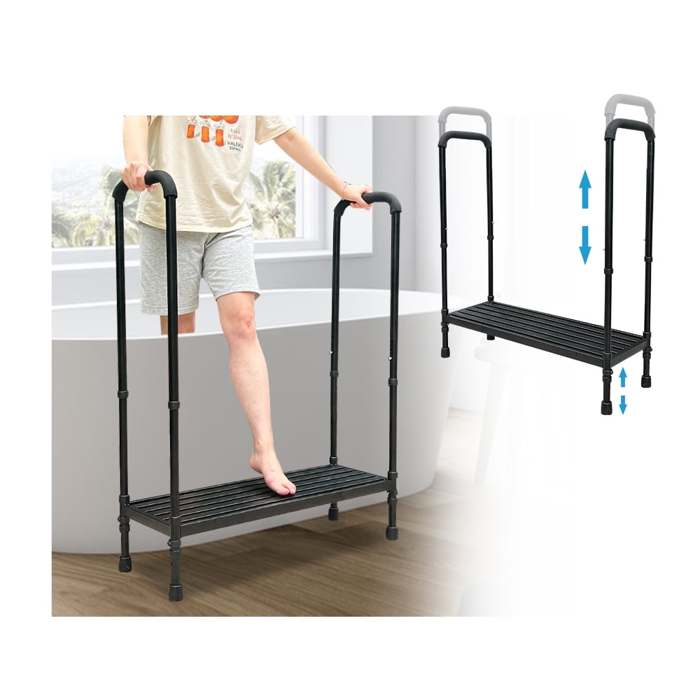 Mybow Adjustable Hot Tub Steps with Handrail Elderly SPA Stairs, Rubber Black