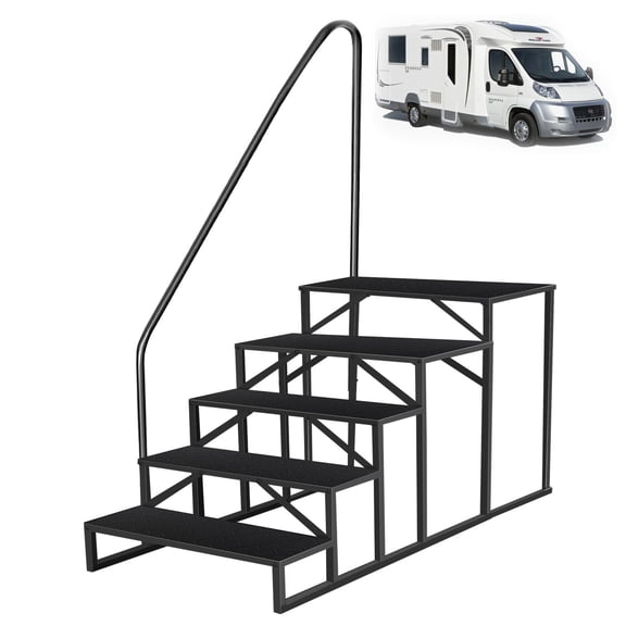Hot Tub Steps Outdoor, RV Steps with Handrail, Portable RV Stairs 2/3/4/5 Step, Heavy Duty Truck Camper Steps Ladders for Travel Trailers, 5th Wheel, Motor Home, Spa, and Porch