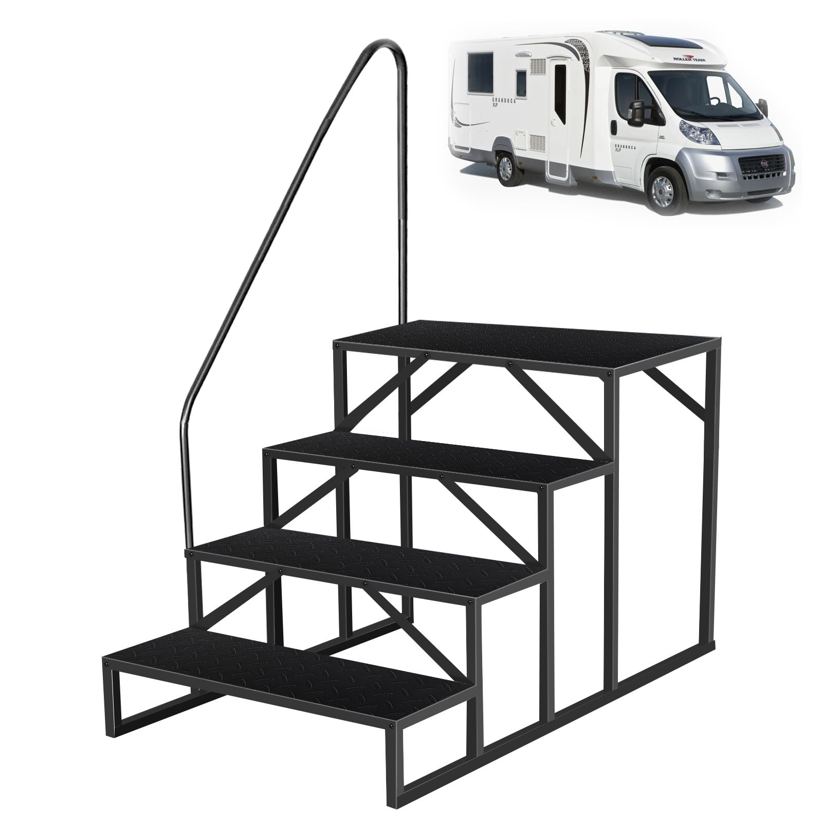 Hot Tub Steps Outdoor, RV Steps with Handrail, Portable RV Stairs 2/3/4/5 Step, Heavy Duty Truck Camper Steps Ladders for Travel Trailers, 5th Wheel, Motor Home, Spa, and Porch