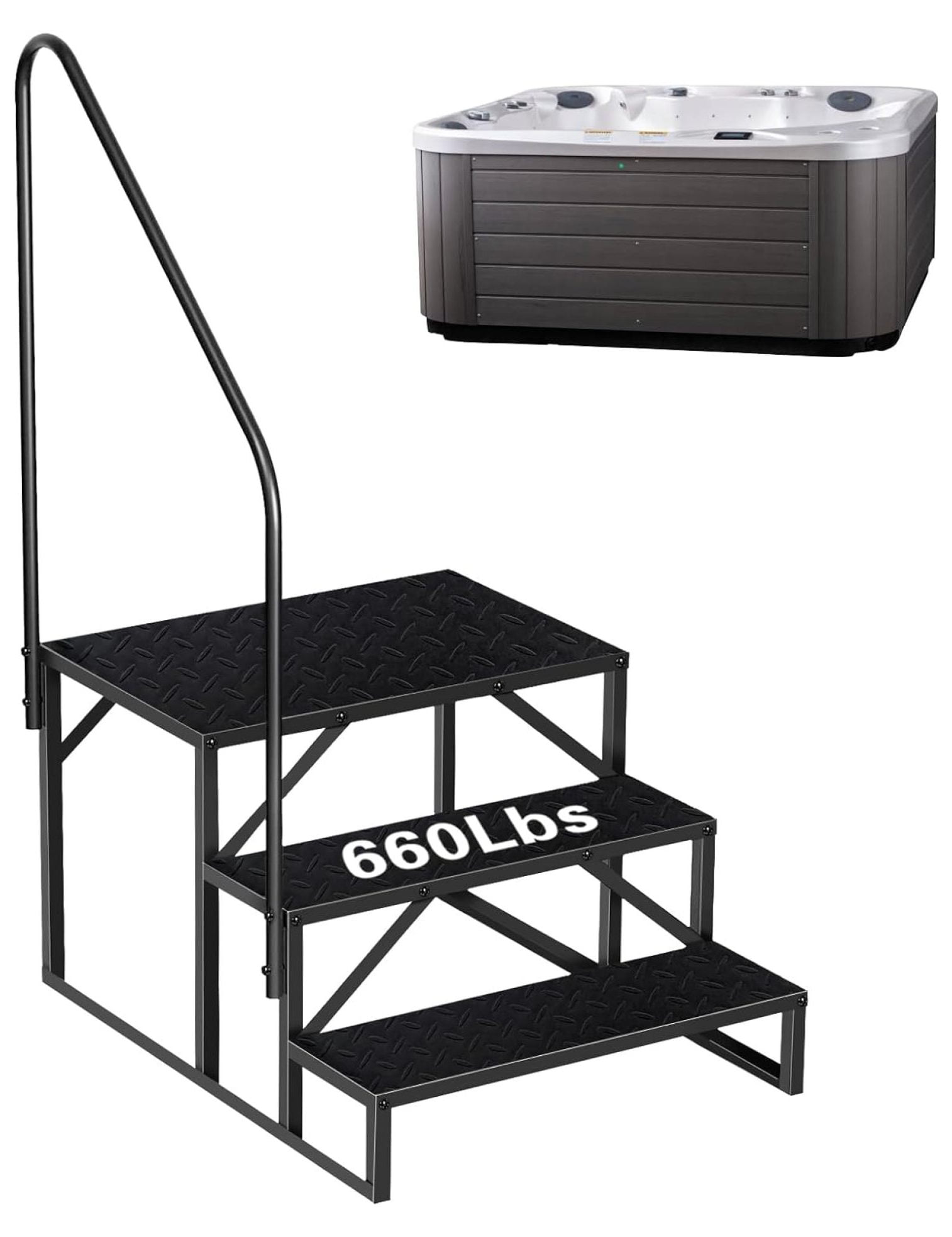 Hot Tub Steps with Handrail, 3 Step Ladder Pool Ladder Above Ground