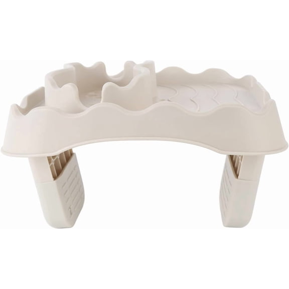 Hot Tub Table Tray, Inflatable Spa Drink Holder Snacks Tray Nonslip Caddy Holds 2 Drinks Adjustable Width for Outdoor Pool Hotub All Weather Aboveground Bathtub with Drain Holes(Beige) Beige -