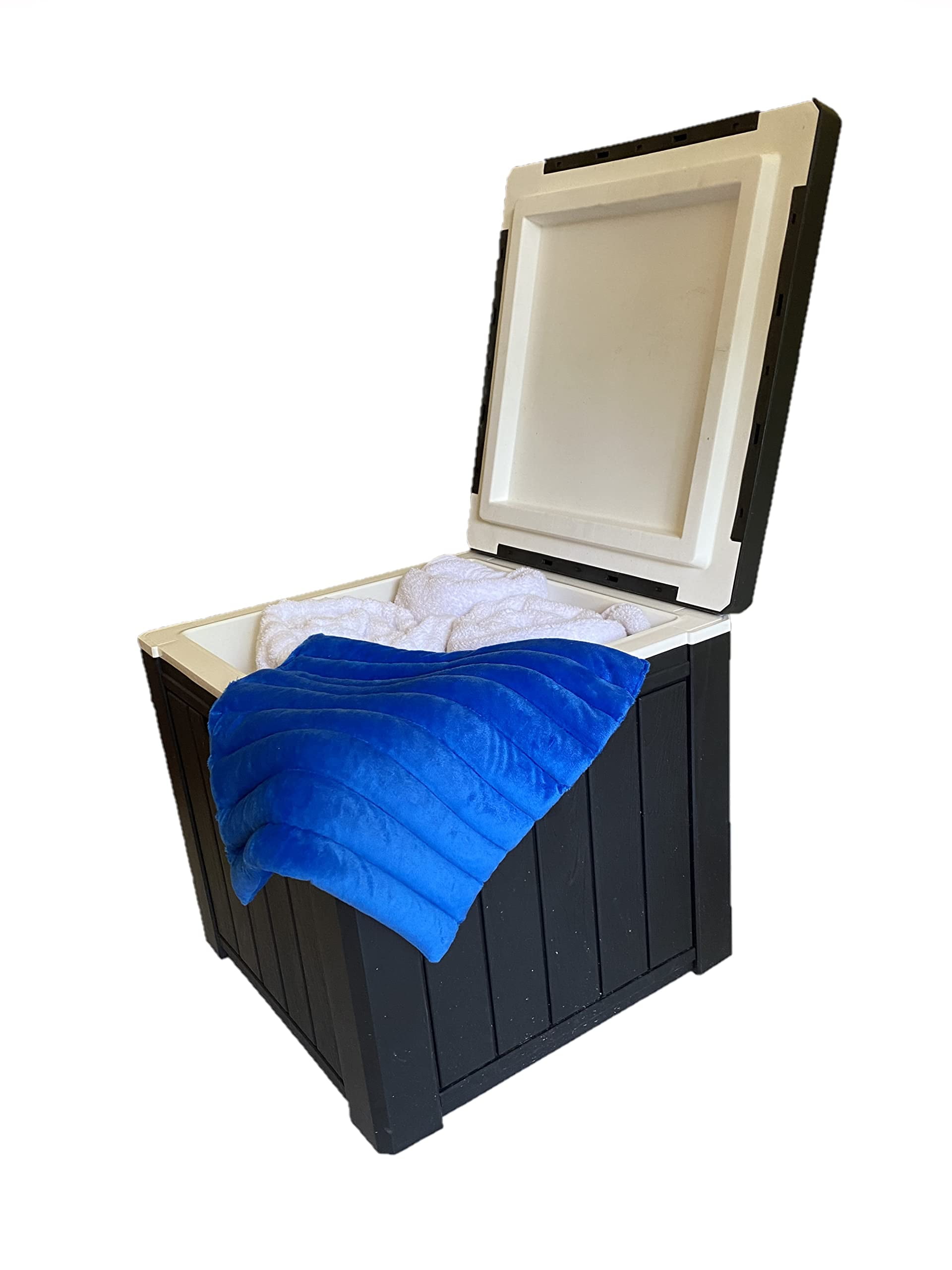 Hot Tub Towel and Robe Warmer/Deck Box with Microwavable Heat Pad