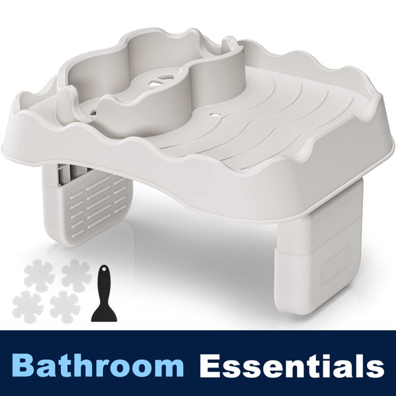 Hot Tub Tray and 20 Pcs Non-Slip Bathtub Stickers, Spa Table Tray with 2 Cup Holders, Spa with Wall Thickness of 5.5'' to 7.5'', Nonslip Heavy-Duty Shelf for Aboveground Bathtub, Spa Accessory
