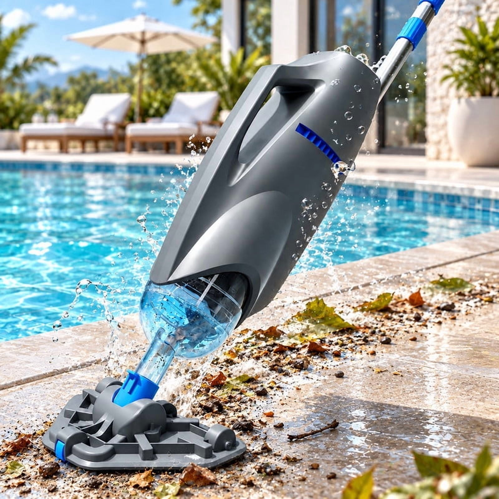 Hot Tub Vacuum, Cordless Handheld Pool Vacuum for Above Ground Pool | Up to 6.6 ft Pole, 15 GPM Powerful Suction, 2 Brush Heads, 2 Filter Bags, 60 Min Runtime, Design for Spa, Hot Tub, Small Pool