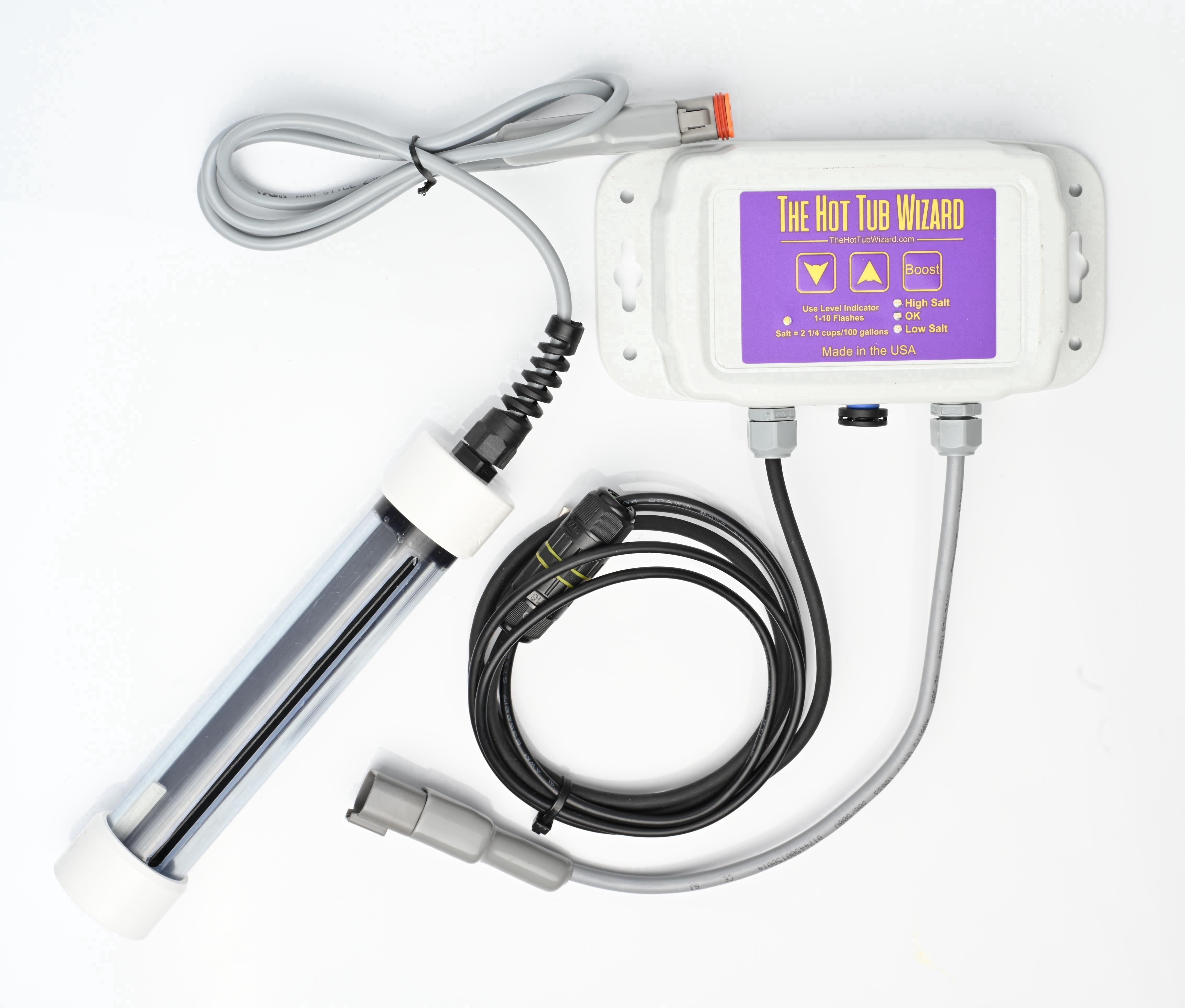 The Hot Tub Wizard-Hot Tub Salt Chlorine Generator - Keeps It Clean & Clear and Helps Prevent Rash & Itch - Easily Convert Any Hot Tub or Spa to Mild Salt Water - Saltwater Chlorinator - Made in USA