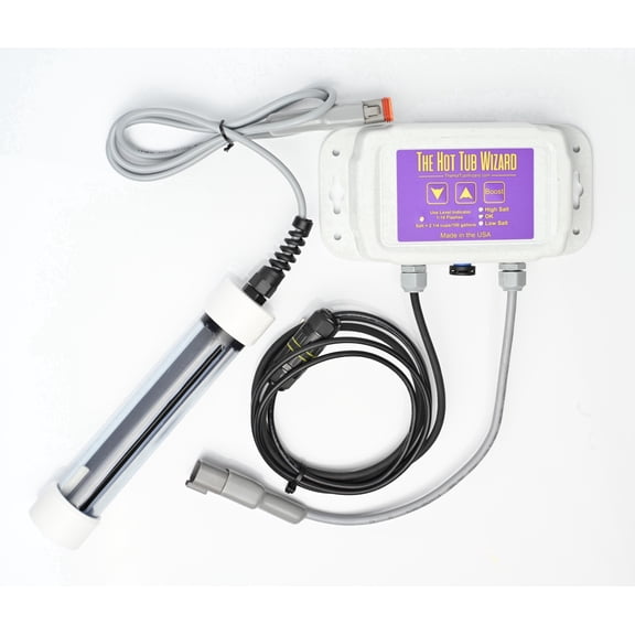 The Hot Tub Wizard-Hot Tub Salt Chlorine Generator - Keeps It Clean & Clear and Helps Prevent Rash & Itch - Easily Convert Any Hot Tub or Spa to Mild Salt Water - Saltwater Chlorinator - Made in USA