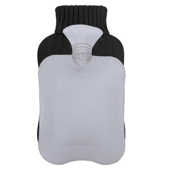 Hot Water Bottle with Knitted Cover, 2L Hot Water Bag for Hot and Cold Compress, Hand Feet Warmer, Ideal for Menstrual Cramps, Neck and Shoulder Pain Relief,Black