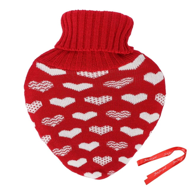 Hot Water Bottle Rubber Leakproof Relieve Pain Cute Knit Cover Hot Water Bag 800ml (With Ribbon