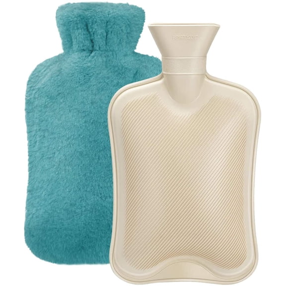 Hot Water Bottle Rubber with Soft Cover (2 Liter) Hot Water Bag for Cramps, Pain Relief, Removable Hot Cold Pack Hot Water Bed Warmer-Green Rubber