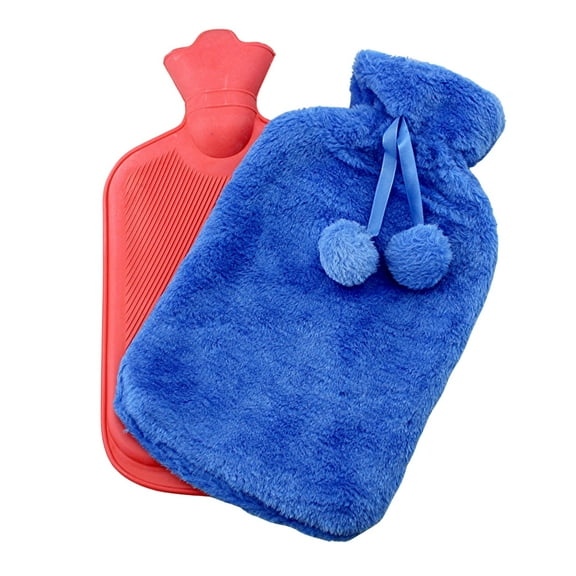 Hot Water Bottle with Blue Fleece Cover 2 Liter Rubber  Leak Proof, Reusable Bed Warmer for Muscle & Cramps Relief