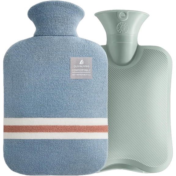 Hot Water Bottle with Classic Striped Cover, 2L Bag for Menstrual Cramps, Neck and Shoulder Pain Relief, Cold Therapies, Hand Feet Warmer