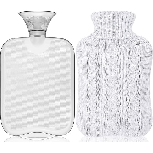 Hot Water Bottle with Cover Knitted, Transparent Hot Water Bag 2 Liter