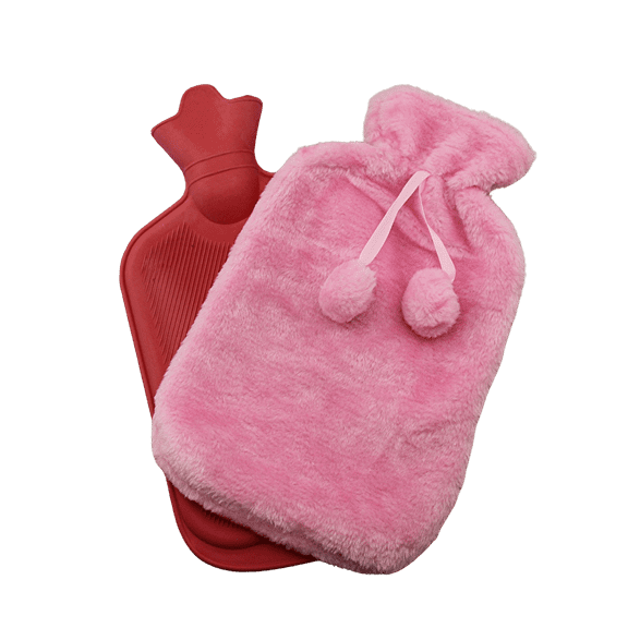 Hot Water Bottle with Pink Fleece Cover 2 Liter Rubber – Reusable Bed Warmer for Pain Relief and Cramps