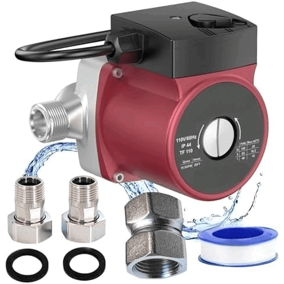 Hot Water Recirculating Pump for Water Heater, 3-Speed Hot Water Circulation Pump, 110V Hot Water Circulating Pump for House, Quiet Hot Water Pump with NPT 3/4" & 1/2" Adapters