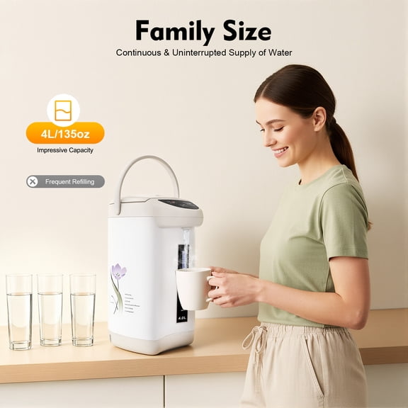 Hot Water Urn Pot, 4L/135 oz Electric Hot Water Boiler Warmer Kettle, Manual & Auto Dispense, 3 Water Dispensing Modes, 304 Stainless Steel Countertop Water Heater (White)