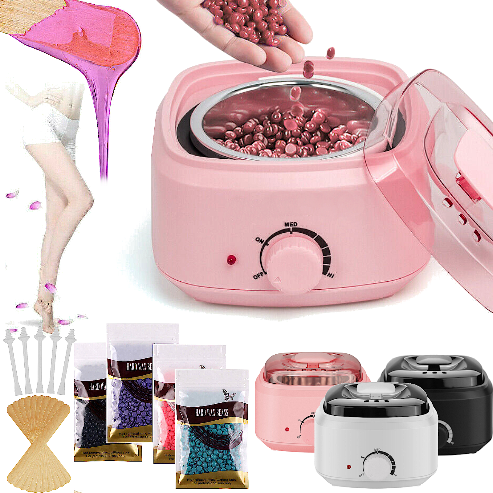 Pink Wax Melt Warmer Kit for Women Men Hair Removal,Waxing Kit with Wax  Beans