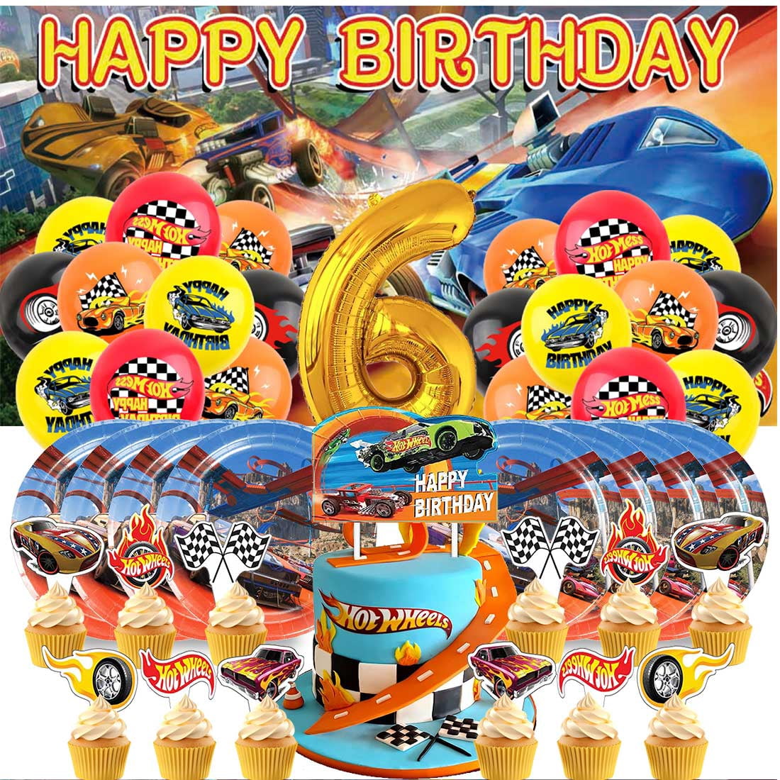 Hot Wheel Cars Race Balloons Party Supplies 6th Decor Tableware — free download