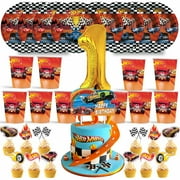 Hot Wheel Cars Race Birthday 1st Cups Party Supplies Plates Fans Decorations Cake Topper Decor